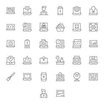 32 Icons for Laptop optimized in Pixel Aligned 256x256 Thin Line resolution vector