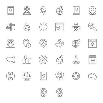 32 Icons for Region featuring 64x64 Pixel Aligned Thin Line Graphics vector