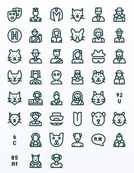 45 256x256 Bold Line Icons for Character with Grid Fitted precision vector