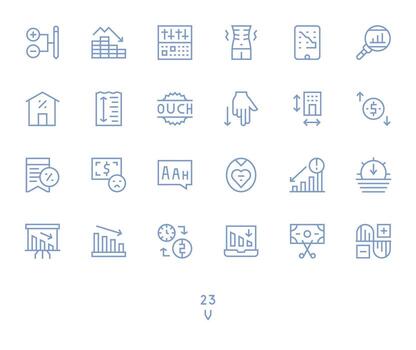 25 Regular Line Pixel Optimized Vectors for Decrease Theme