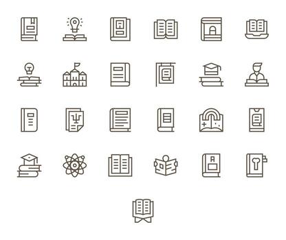 25 regular línea íconos diseñado para libro de texto en 256x256 píxel alineado formato vector