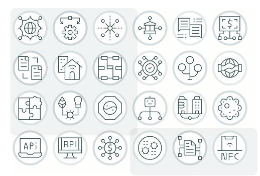 Integration Comprehensive Bundle with 24 Editable Thin Line 128x128 Icons vector