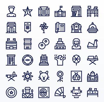 Flat Comprehensive Bundle with 36 Display Perfect Bold Line 256x256 Icons vector