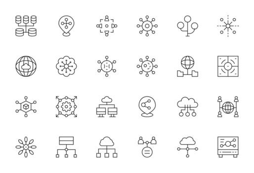 Distributed featuring 24 High Resolution Icons in Thin Line Design vector