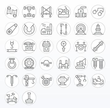 Machinery Icon Set with 32 Thin Line 128x128 Editable Graphics vector