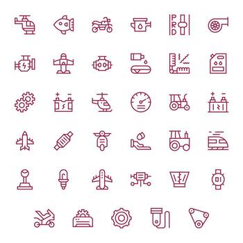 Engine Complete Package with 35 128x128 Regular Line Pixel Optimized Icons vector