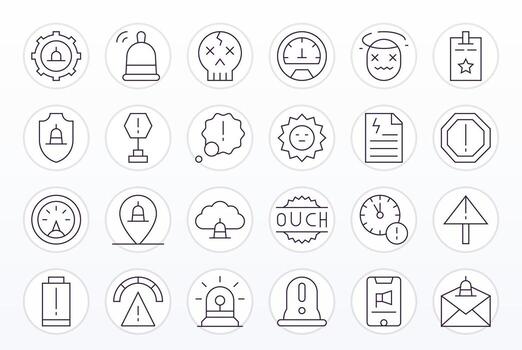 24 Pixel Aligned Icons themed around Critical in 256x256 Thin Line format vector