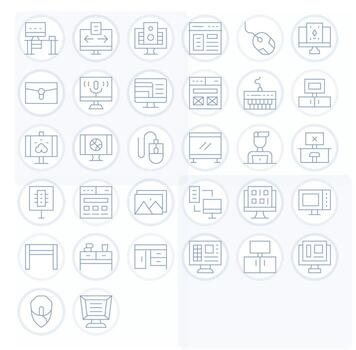 32 Icons inspired by Desktop in Display Perfect High Resolution Thin Line quality vector