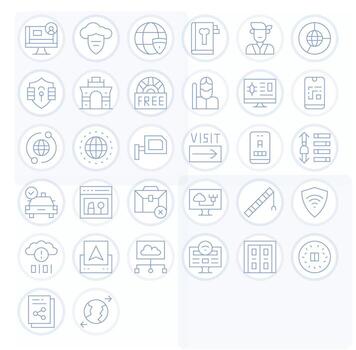 acceso completar paquete con 32 64 x 64 Delgado línea cuadrícula equipado íconos vector