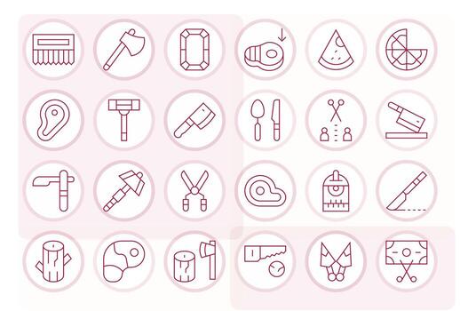 24 Delgado línea íconos para cortar en crujiente 256x256 píxel alineado resolución vector