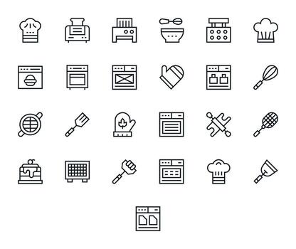 25 Regular Line Editable Icons for Bake Graphics vector