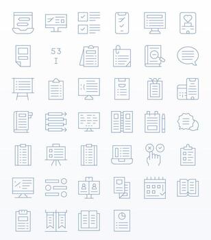 Thin Line Style List Icons with 40 High Resolution Pixel Aligned Designs vector