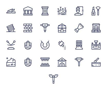 Foundation Visual Pack containing 25 Regular Line Grid Fitted Icons vector