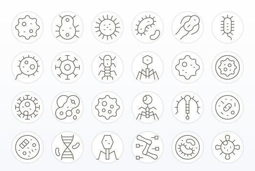 24 Editable Thin Line Icons from Microbe Collection vector
