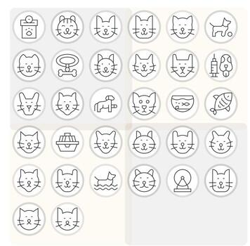 32 Pixel Optimized Icons themed around Pet in 64x64 Thin Line format vector
