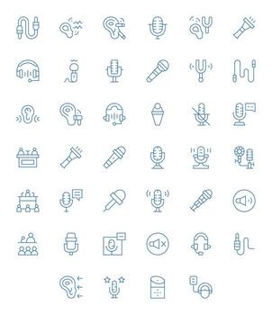 Microphone Comprehensive Bundle with 40 Grid Fitted Thin Line 64x64 Icons vector