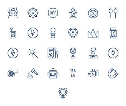 25 PIXEL Perfect Regular Line Icons designed for Power Interface vector