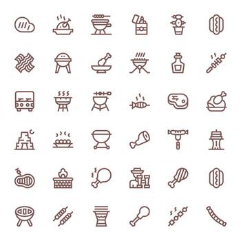 36 Icons for Bbq optimized in Pixel Optimized 128x128 Bold Line resolution vector
