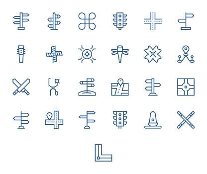 intersección esencial conjunto incluso 25 monitor Perfecto regular línea 128x128 íconos vector