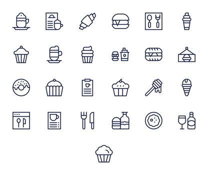 café menú gráficos presentando 25 regular línea píxel optimizado alto resolución diseños vector