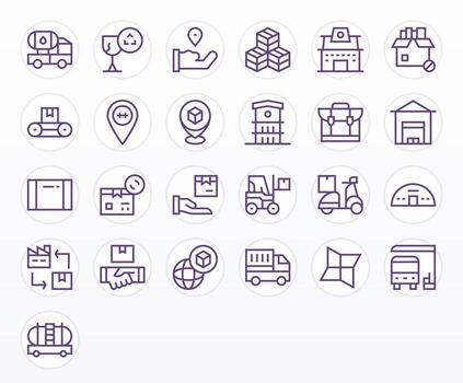 25 Regular Line Icons for Logistics in crisp 128x128 Editable resolution vector
