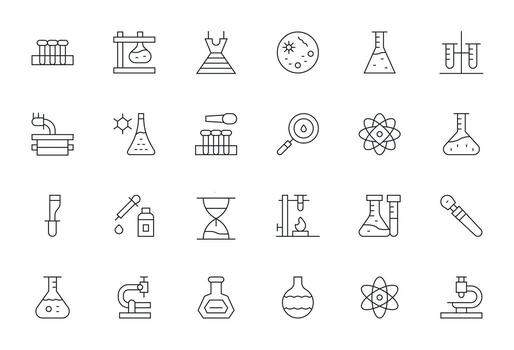 investigación laboratorio visual paquete conteniendo 24 Delgado línea píxel optimizado íconos vector