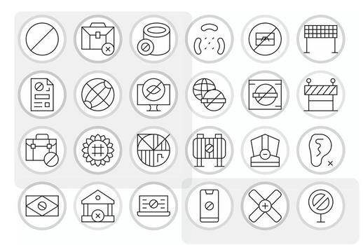 No Access Icon Toolkit featuring 24 Detail Enhanced High Resolution Thin Line elements vector