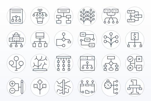 Branching Icon Collection featuring 24 Pixel Optimized High Resolution Thin Line Designs vector