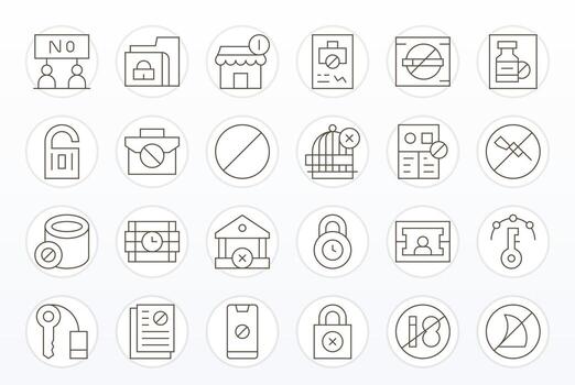 24 alto resolución íconos para restringido acceso con cuadrícula equipado Delgado línea claridad vector