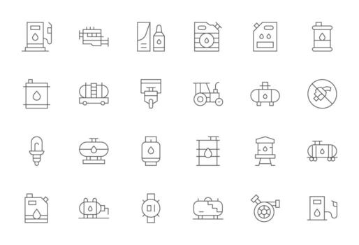 diesel icono conjunto con 24 Delgado línea 64 x 64 píxel alineado gráficos vector