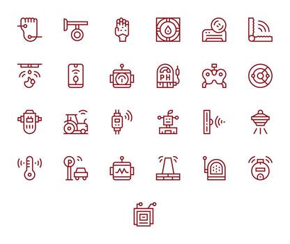 sensor icono conjunto con 25 regular línea 128x128 píxel Perfecto gráficos vector