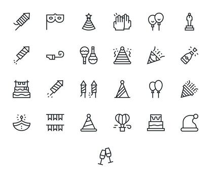 Regular Line PIXEL Perfect Icons from Celebration Icon Set with 25 High Resolution Icons vector