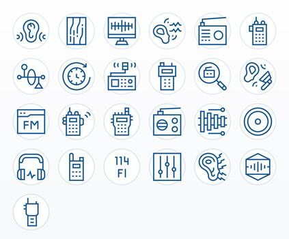 Frequency 128x128 Icon Pack with 25 Regular Line Display Perfect Elements vector