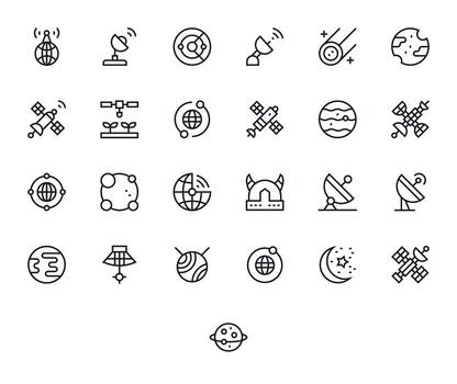 25 Regular Line Grid Fitted Icons for Satellite Graphics vector