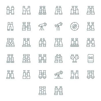 32 Delgado línea monitor Perfecto íconos para prismáticos gráficos vector