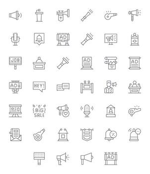 Announcement Icon Library with 40 Thin Line High Resolution Pixel Aligned Designs vector