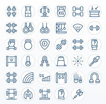 Strength Comprehensive Bundle with 35 Pixel Aligned Regular Line 256x256 Icons vector