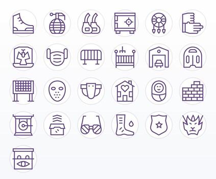 25 High Resolution Icons for Protection in Grid Fitted Regular Line Format vector