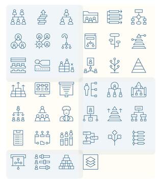 40 Thin Line Detail Enhanced Icons for Hierarchy Graphics vector