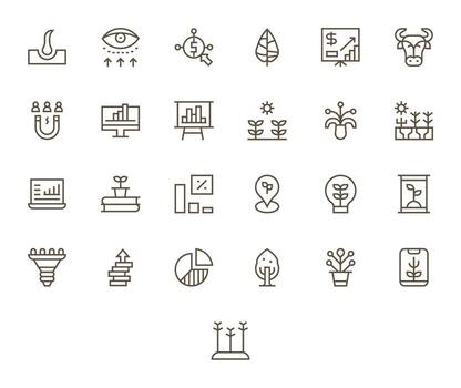 25 Regular Line Icons designed for Growth in High Resolution Detail Enhanced format vector