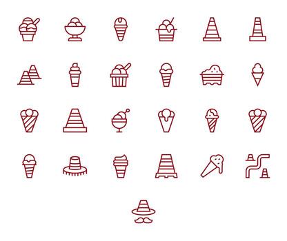 cono icono conjunto con 25 regular línea alto resolución cuadrícula equipado gráficos vector