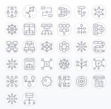 32 256x256 íconos para nodos en monitor Perfecto Delgado línea formato vector