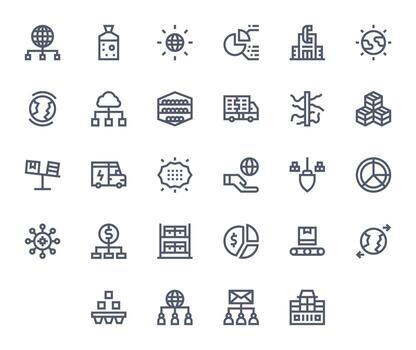 28 Pixel Aligned Bold Line Icons designed for Distribution Interface vector