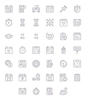 40 Delgado línea íconos para calendario en crujiente alto resolución píxel Perfecto resolución vector