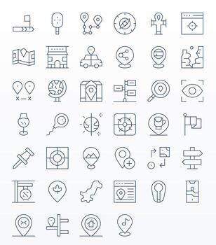 Thin Line Pixel Aligned Icons from Location Set with 40 Retina Ready Icons vector