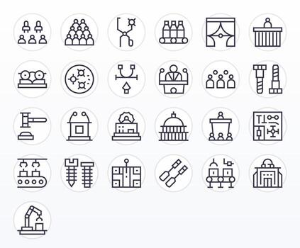 Assembly Ultimate Package with 25 Retina Ready Regular Line Pixel Optimized Icons vector