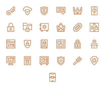 cifrado diseño íconos presentando 25 editable regular línea estilo vector