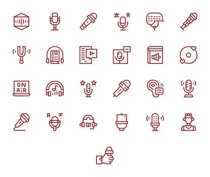 25 editable alto resolución íconos para podcast en elegante regular línea diseño vector