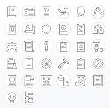 32 Thin Line Icons for Procedure in crisp 256x256 PIXEL Perfect resolution vector