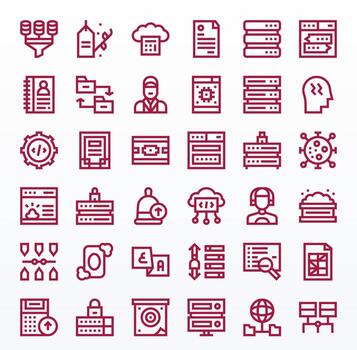 Database Pixel Optimized Set with 36 High Resolution Bold Line Icons vector